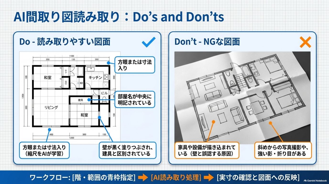 AI間取り図読取りの読み取りやすい図面と不向きな図面